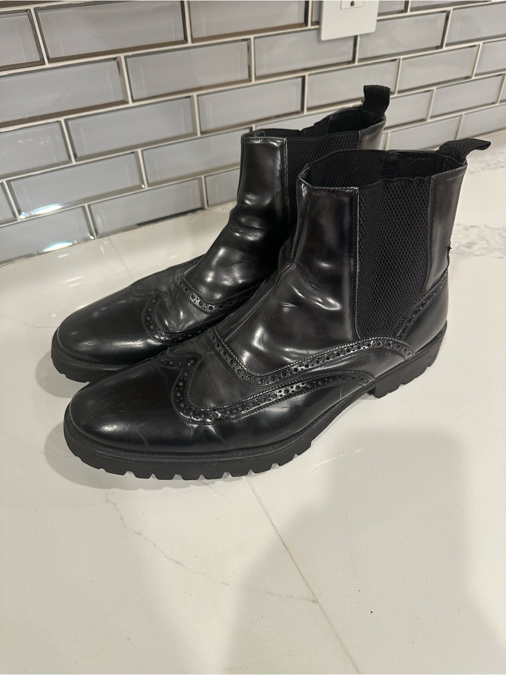 Donald J. Pliner Black Leather Brogue Chukka Boots